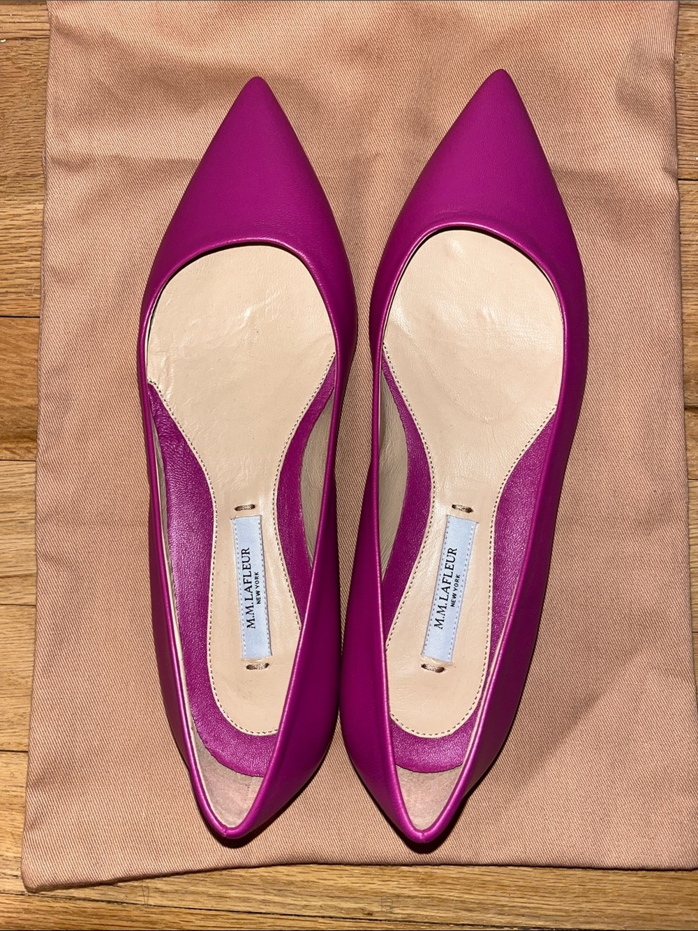 MM Lafleur Magenta Pointed-Toe Leather Flats